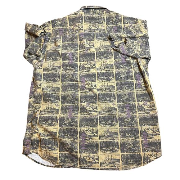 Vintage 90s Jansport Button Up Shirt Green Purple Mens Large Nautical Coastal - Picture 6 of 6